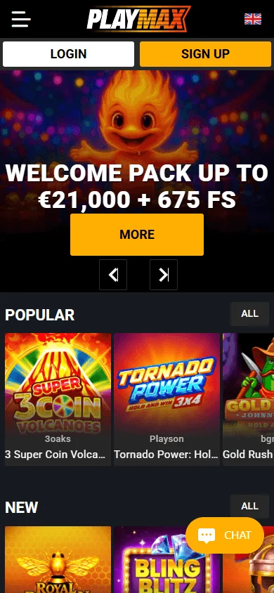 Playmax Casino mobile home screen with casino access