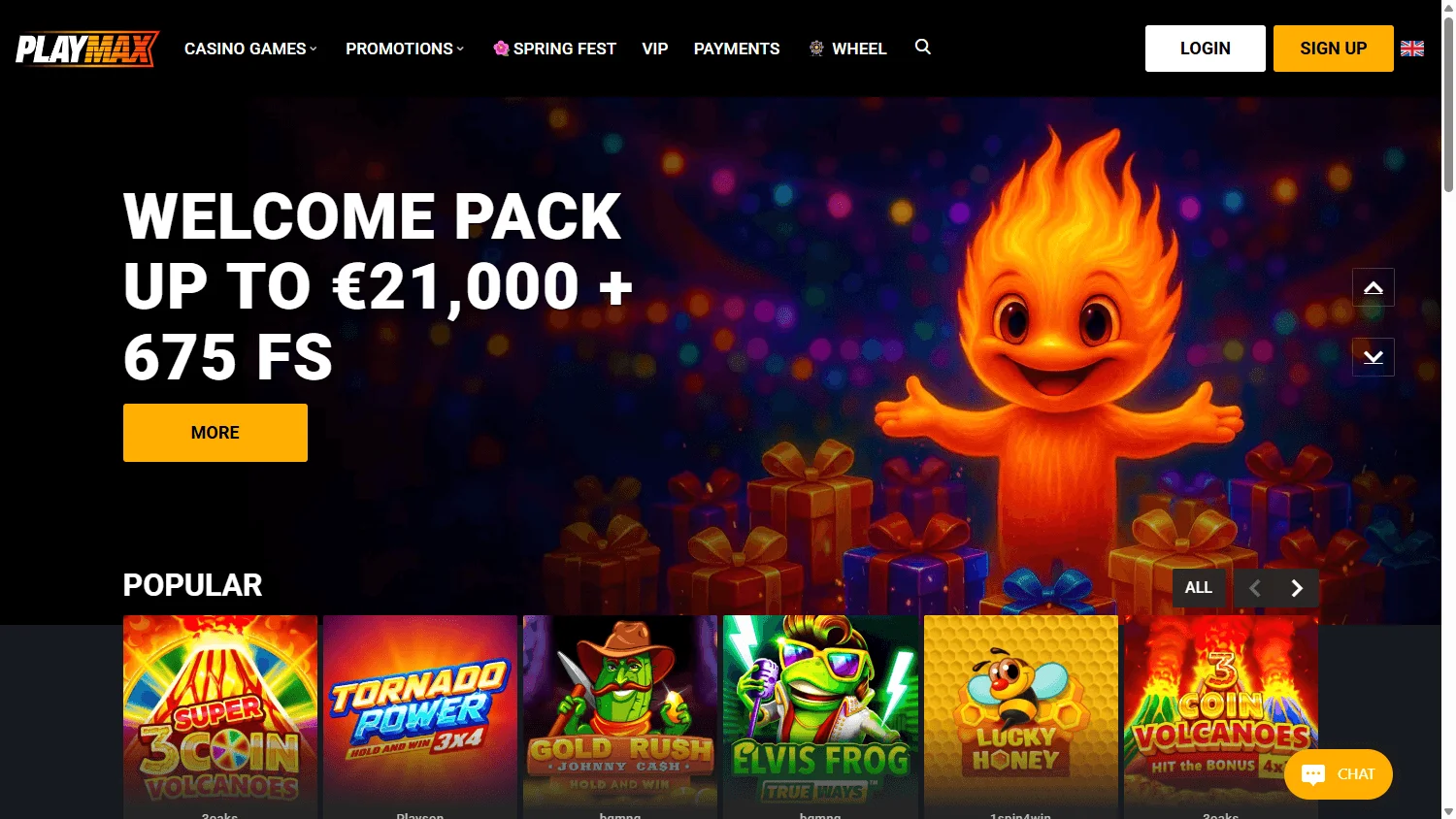 Playmax Casino desktop home screen with the welcome offer